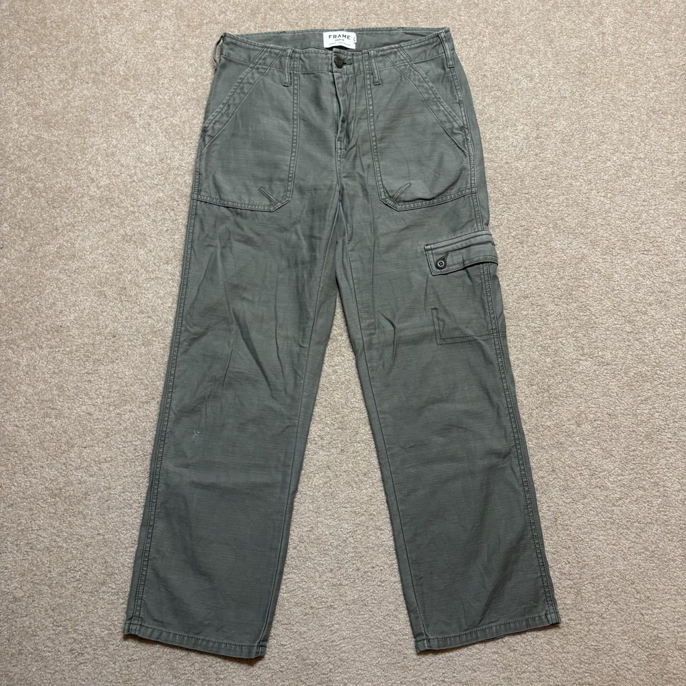 FRAME Denim Le Service Cargo Military Pants SZ 25 Straight Leg Crop Olive Green